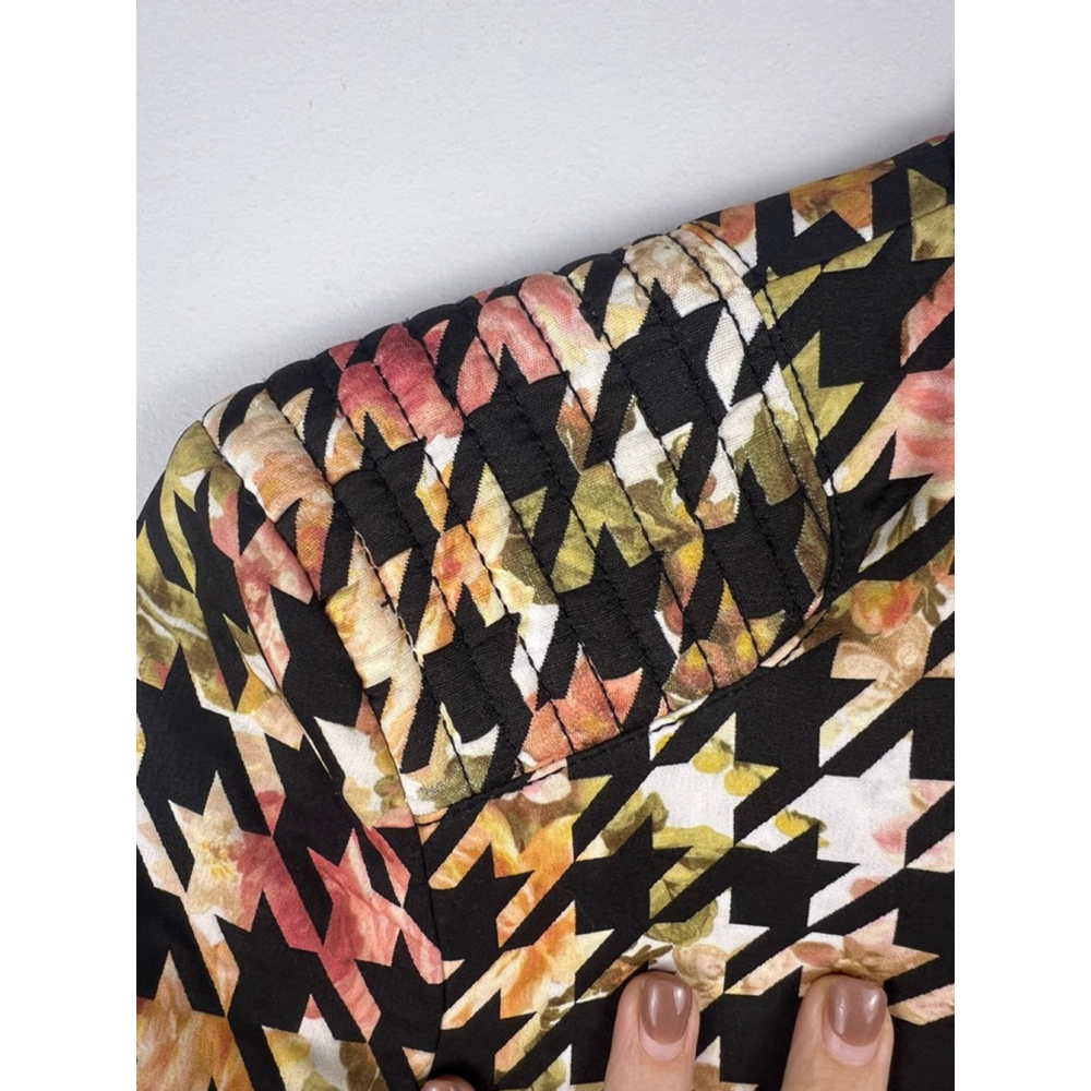 ZARA Trafaluc Floral Multicolor Houndstooth Moto Jacket Women's Small - Picture 3 of 9